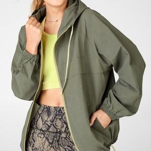FABLETICS Jordan Woven Jacket Zip Up Army Green Hoodie Medium